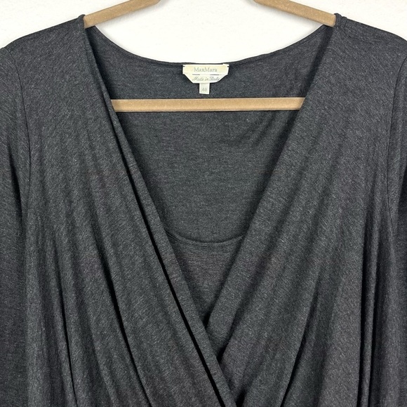 Max Mara Draped Jersey Gray V-Neck Belted Long Sleeve Sheath Dress 48/Large 14 - Picture 2 of 8